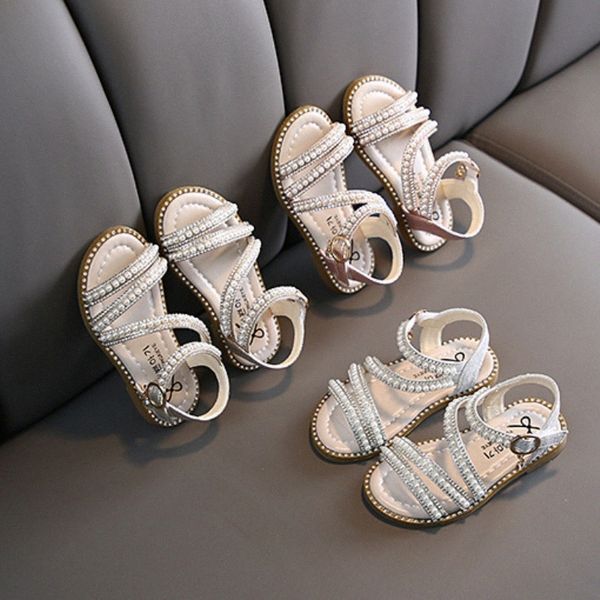 Sandalias de niñas Niños Summer Ladies Pearl Princess Zapatos para niños pequeños Zapatos de rendimiento jóvenes Pink Golden Eur 21-36 H4yx#