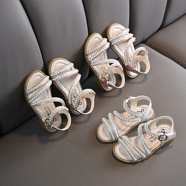 Sandalias de niñas Niños Summer Ladies Pearl Princess Zapatos para niños pequeños zapatos de rendimiento jóvenes Pink Golden Eur 21-36 U3SM#
