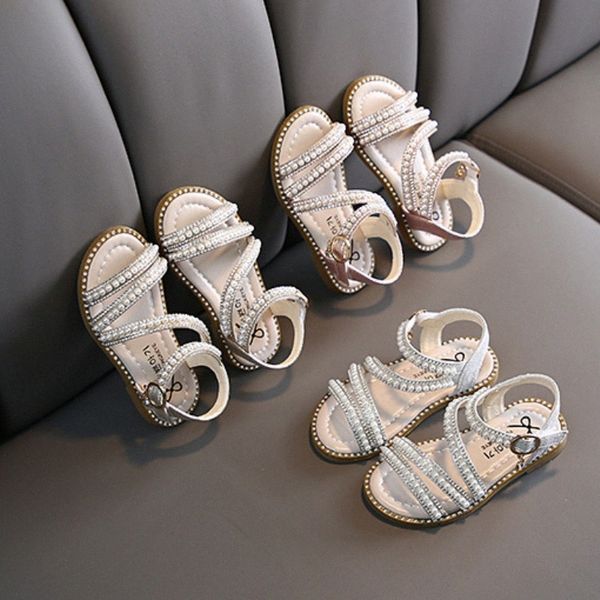 Girls Sandals Enfants d'été dames perl Princess Shoes Toddler Youth Performance Chaussures rose Golden 21-36 C9TO #