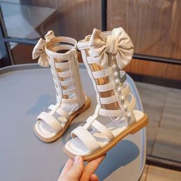 Girls Sandals Kids 2024 Fashion Casual Hollow Versatile Roman Style Newbow and Pearls Children Party Chaussures Pu L2405 L2405