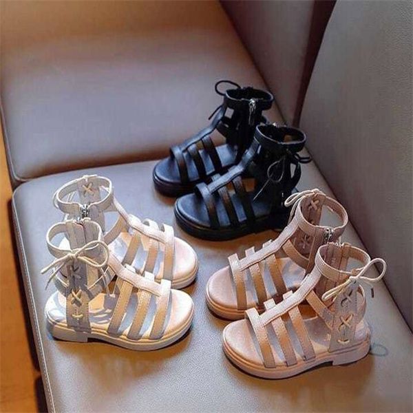 Sandalias para niñas, nueva moda, zapatos de princesa romana para niñas pequeñas, sandalias de estilo Popular de tendencia con cremallera y explosión alta para niños de verano