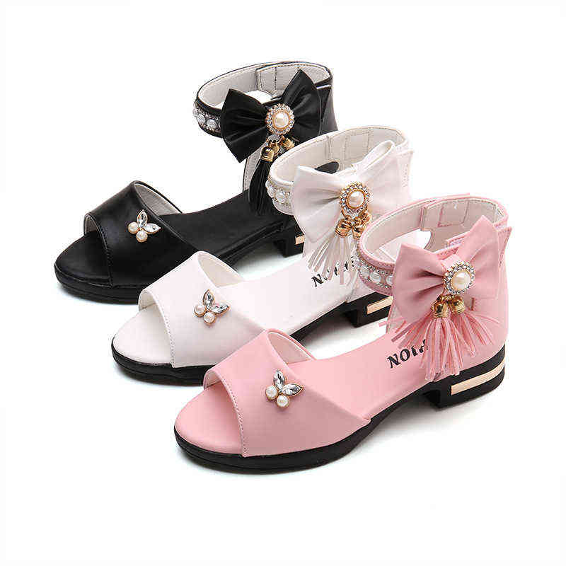 女の子サンダル新しい韓国語版ファッション少女子供靴子供の柔らかい底のへこみプリンセスシューズサンダルニアスニア G220418