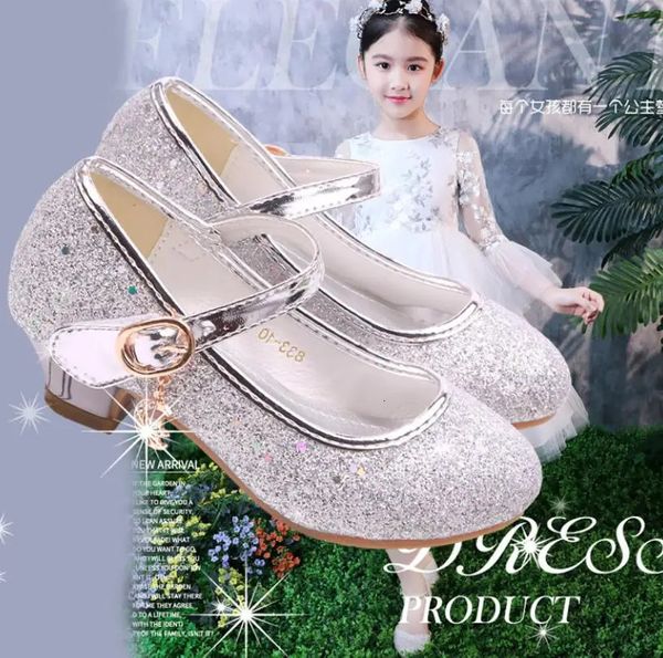 Filles sandales strass papillon danse latine enfants chaussures enfants à talons hauts princesse chaussures paillettes en cuir robe de soirée de mariage 240131