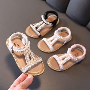 Sandales filles chaussures romaines d'été Nouveau perle brillance diamant princesse chaussures coréennes filles orteils ouverts sandales