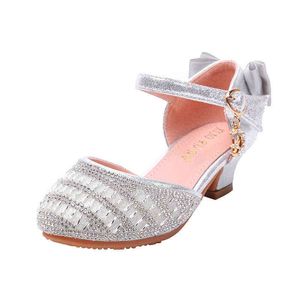 Filles sandales chaussures enfants petite fille bal strass sandales enfants creux sandales à talons hauts princesse pour chaussure dent de fête G220418