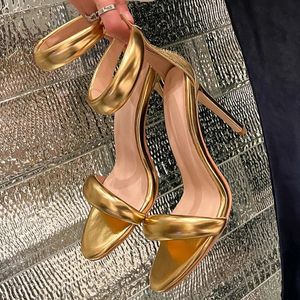 Girls Sandals Style Concis One-Strap pour femmes Sexy Stiletto Heel Back Zip Cover Hoels Summer Sandalias Gold 2 47 S