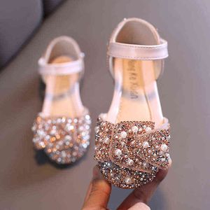 Meisjes Sandalen Zomer Prinses Schoenen Sequin Lace Bow Kids Cute Pearl Dance Single Casual Shoe Children's Party Wedding G220418