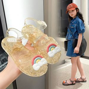 Girls Sandals Summer Rainbow Bow Kdis mignon Chaussures Jelly Fashion Princess Beach Infant Girl 'S Sandal 240408