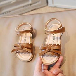 Girls Sandals Summer Ruffles Bowknot Classic Infant Girl 'S Sandal Kids Sliders Toddler Open Toe Hookloop Children Flat Shoes 240408