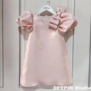 Robes de princesse en Satin pour filles, rose, manches bouffantes, Costume de Piano, robe de soirée avec nœud, Pure, 240311