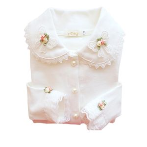 Meisjes school blouses thermische ondergoed voor kinderen herfst \ lente lange mouw katoen kant prinses kleding 4Y-10Y 210306