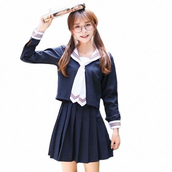 Uniforme scolaire pour filles Lg Sleeve Japonais Corée Étudiants Costume Campus Femme Naval College Style Sailor Costume y1aS #