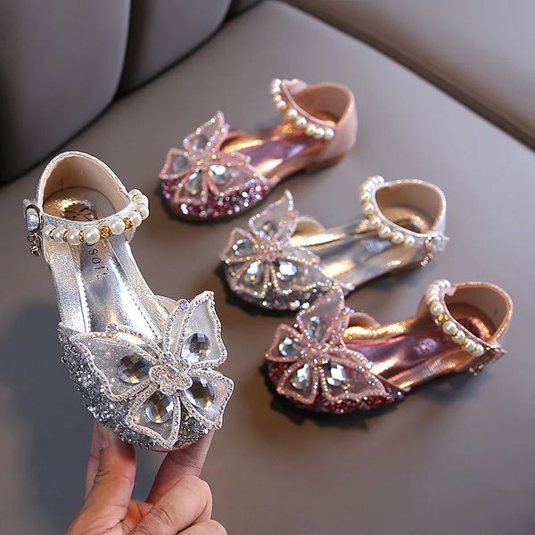 Niñas Lentejuelas Arco de encaje Zapatos para niños Niñas Linda Perla Princesa Danza Solo zapato casual Fiesta para niños Zapatos de boda D721 240219