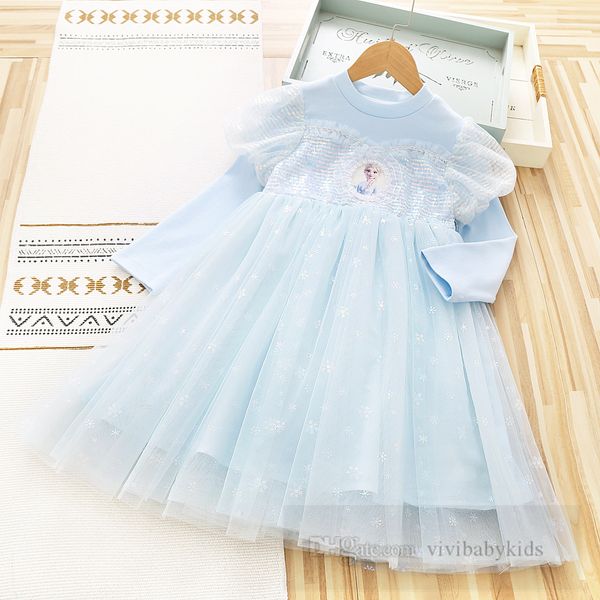 Girls Sequins Gasza Puff manga Princess Dress Kids Cartoon Anime Snow Lace Tulle Tulle 2024 Spring Children Fiesta de fiesta Cortero Z6351