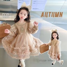 Robes d'automne en tulle et dentelle pour filles, tenue de princesse en gaze brodée à paillettes, vêtements de fête d'anniversaire pour enfants, Z4280