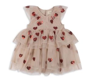 Meisjes pailletten liefde hart borduren kant tule jurken Valentijnsdag kinderen feestkleding kids falbala revers prinses jurk Z6353