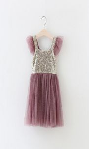 Robes de princesse à paillettes pour filles, vente d'été, nouvelle robe tutu en tulle pour enfants, robe à bretelles de marque pour enfants, fête de noël dr2992148