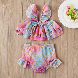 Filles Ensembles Summer Top + Short 2pcs Vêtements de natation Enfants Maillot de bain Enfants Bord de mer Maillot de bain 210528