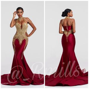 Meisjes sexy zwart rood zeemeermin prom jurken lange juweel nek goud kanten applique backless formele jurk avondje slijtage vestidos de fiesta limito's