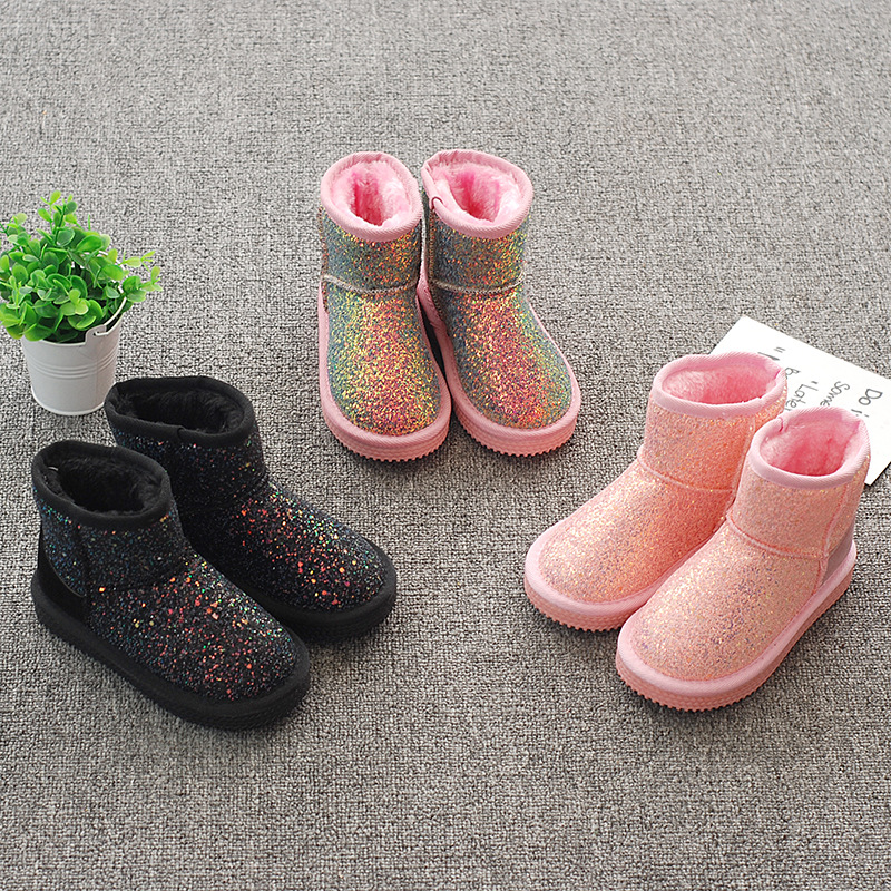 Girls Shining Short-calf Snow Boots Sweet Cute Winter Warm Shoes Little Princess Twinkle Ankle Boots Pink Black Blue Kidss Size US8.5-US1