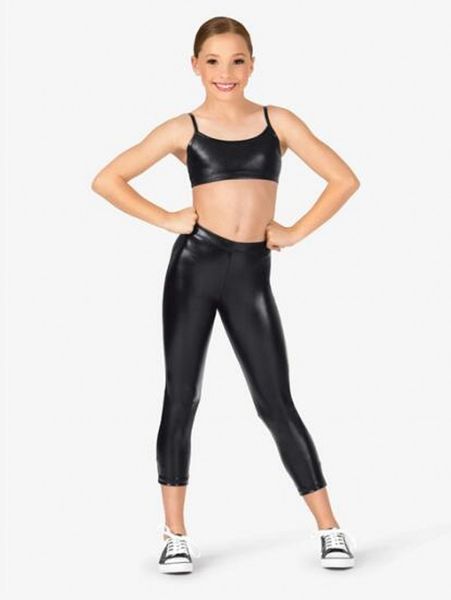 Girls Shiny Metallic Catsuit Disfraces Pantalones de Leggings de baile de tobillo con tops 2 PCS Set Kids Mid Wistand Het Stage Performance Show