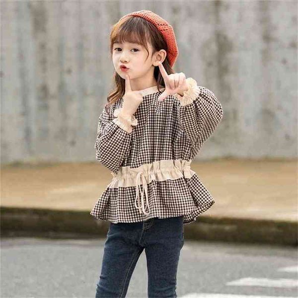 Chemises pour filles à carreaux style occidental fille à manches longues printemps et automne hauts pour enfants coréens P4575 210622
