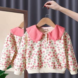 Meisjes shirts winter herfst kinderen sweatshirts fleece t-shirts print cherry tops voor kinderen casual baby pullover sweater l2405