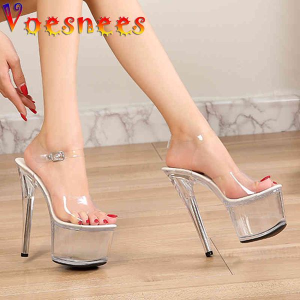 Filles chaussure pour Party Club Stripper talons femmes chaussures 2021 plates-formes talons hauts sandales clair Sexy pôle danse 20 cm de haut grande taille X0523