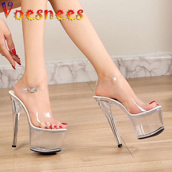 Chaussure de filles pour le groupe de fête Stripper femmes chaussures 2021 plates-formes talons sandales clairement sexy pole danse 20 cm de haut plus taille