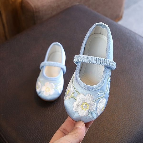 Filles Chaussures Enfants Tissu Appartements Brodé Chaussures Pour Moyen Grand Enfants Broderie Fleurs Bande Élastique Traditionnel Ethnique Chaussures 201113