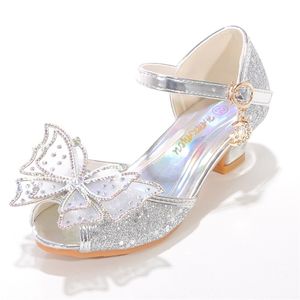 Zapatos para niñas Fiesta para niños Vestido de princesa Cuñas de cuero Reina de la nieve Resbalón en sandalias Tacón de boda Bailarina Pisos 220211