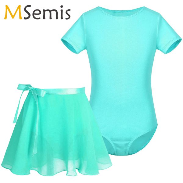 Filles à manches courtes de gymnastique jupette avec jupe pour enfants dance ballet tutu robes ballerine pratiquer la formation de performance costume