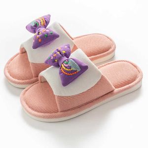 Meisjes slippers zomer flip flop kinderen sandalen boog jongens comfortabel huis kinderen ademend vlas qq501 210712