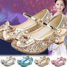 Filles petites chaussures en cuir à talons hauts princesse enfants fleur décontracté paillettes paillettes décoration supérieure arc danse des enfants 220525