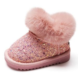 2023 filles neige bottes hiver nouveau bébé Sequin fourrure bottes courtes Plus velours chaud enfants coton botte mode décontracté enfants bottes