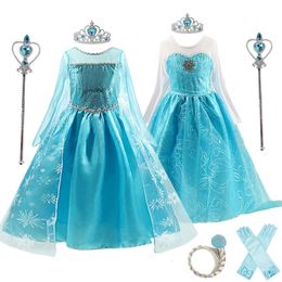 Girls Snow Queen Dress Kids Disfraces para 2023 Carnival Party Prom Gown Cosplay Children Clothing Princess 312 Y 240423