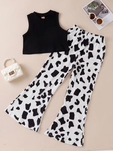 Débardeur uni pour filles, imprimé vache, pantalon évasé, SHE