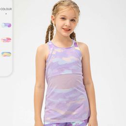 Chaleco deportivo para niñas, camiseta de máscara de malla de dos piezas falsa, camiseta sin mangas, camiseta de entrenamiento de baile Ebb, traje de Fitness para correr para niños