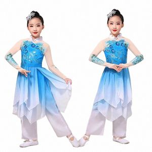 Costumes de danse classique stéréoscopique pour filles Costumes folkloriques chinois Jasmine Yangko Fan Dance Costume de danse élégant à paillettes M1ch #
