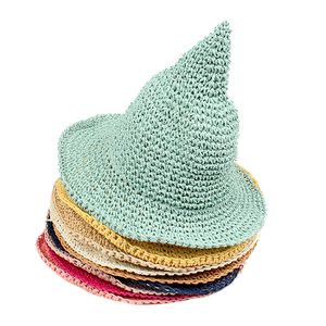 Chapeau de paille pour filles, chapeau de soleil pour enfants, casquettes de plage pour bébé, tissé à la main, chapeau pointu de sorcière, 9 couleurs