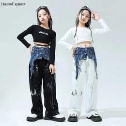 Filles Streetwear Crop Top Splash Ink Pantalons Lâches Enfant Hip Hop Graffiti Tshirt Vêtements Ensembles Enfants Cool Street Dance Jazz Costume 240306