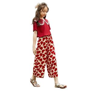 Meisjes pak kinderen tweedelige korte mouwen wide-poot broek zomer mode modieuze P4543 210622