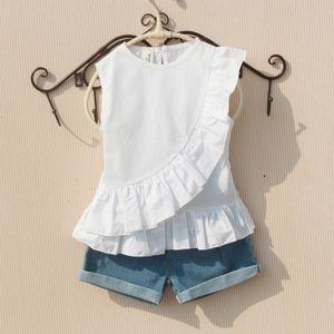 Meisjes Zomer Blouse Tiener School Meisjes Tops en Blouses Katoen Wit Shirt voor Meisje Effen Rode Shirts Kinderkleding 210331