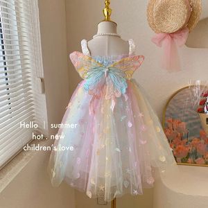 Meisjes Summer Childrens Dream Elf Butterfly Rainbow Baby Tank Tops Princess Dress 240509