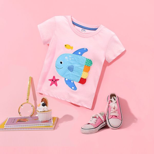 Filles vêtements d'été enfants t-shirt rose à manches courtes dessin animé conception bébé fille t-shirt enfants vêtements coton filles hauts