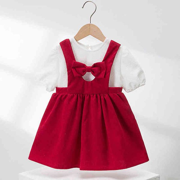 Juegos de ropa de verano para niñas Whtie Tshirt + vestido rojo pequeño vestido de dos piezas moda princesa cumpleaños ropa g220217