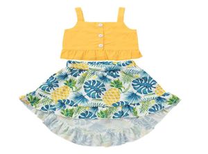 Meisjes zomer katoenmix tops en palmblad ananas rok pak tweedelige kinderen mouwloze tops en jurk set ZHT 3876146871