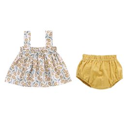 Meisjes Zomer Katoen Mini Dress PP Shorts 2pcs Set Infant Clothing Outfit Fashion Print Baby Deskleding For Girl 220607