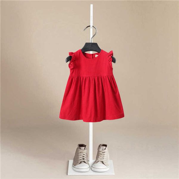 Filles robe d'été dessin animé robe rouge bébé fille Costume princesse fête de noël mignon robe en velours côtelé 1-5Y enfants vêtements Q0716