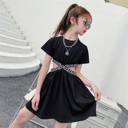 Filles robes d'été noir ALine motif géométrique taille en tricot coupe creuse sport tenue décontractée 314Y enfants fille vêtements 220707